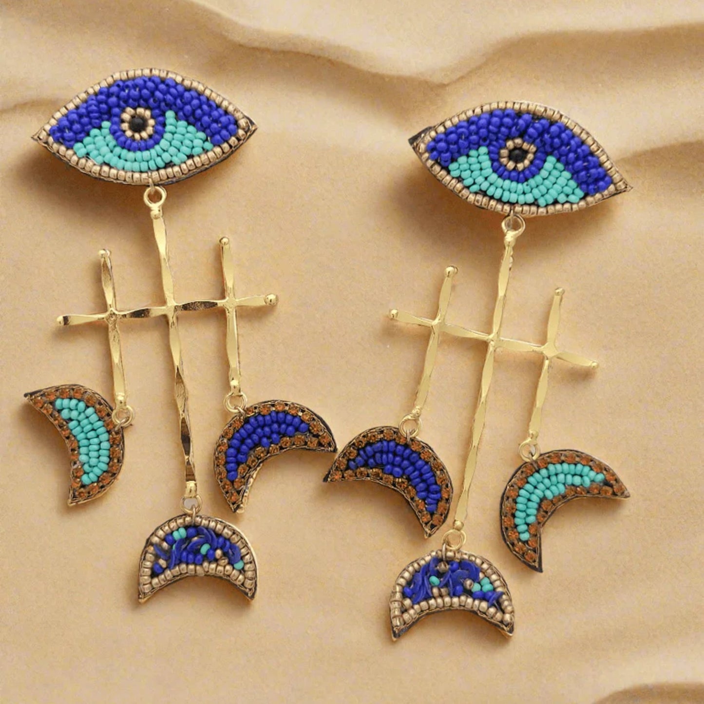 Handmade Eye Beaded Earrings(Blue)