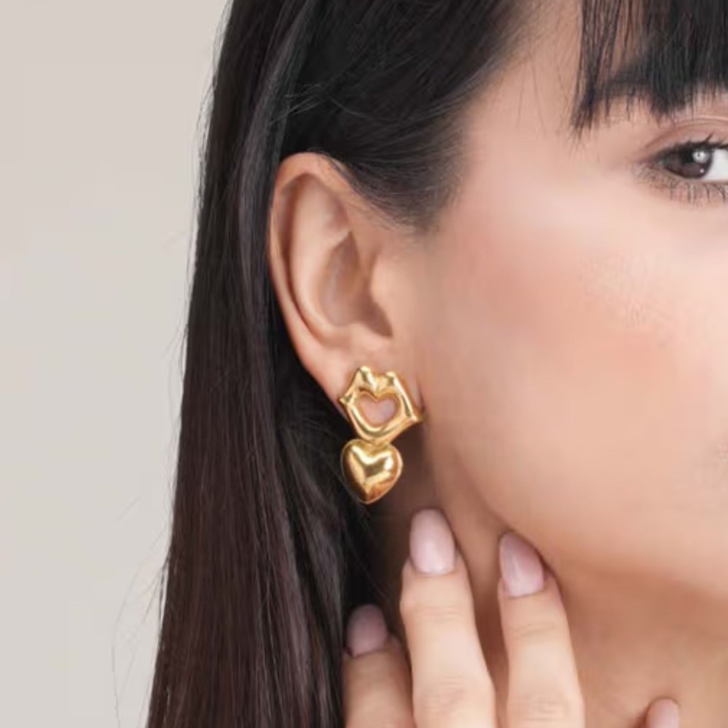 Stainless Steel Gold Plated Heart Earrings For Women (Anti-Tarnish)