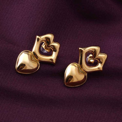 Stainless Steel Gold Plated Heart Earrings For Women (Anti-Tarnish)