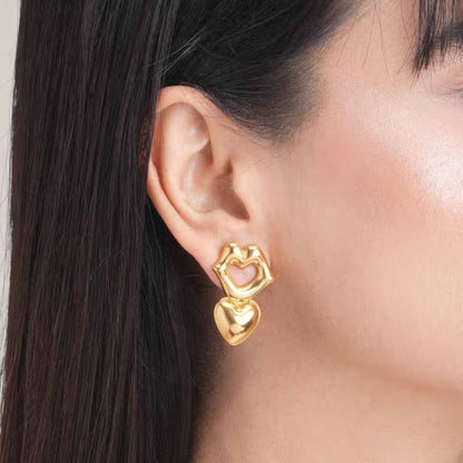 Stainless Steel Gold Plated Heart Earrings For Women (Anti-Tarnish)