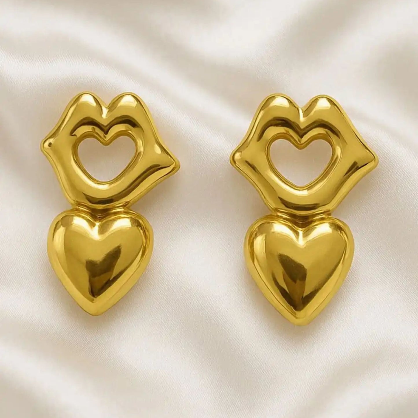Stainless Steel Gold Plated Heart Earrings For Women (Anti-Tarnish)