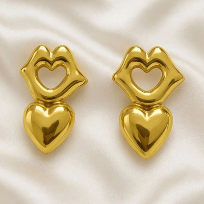Stainless Steel Gold Plated Heart Earrings For Women (Anti-Tarnish)