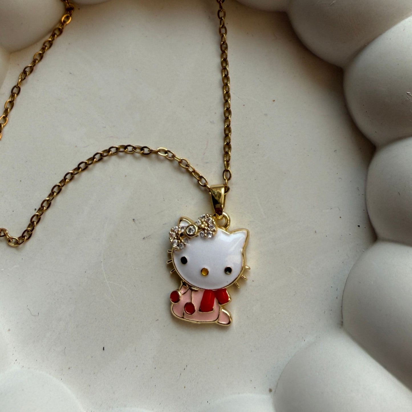Stainless Steel Gold Plated Red Kitty Pendant Necklace for Women(Anti-Tarnish)