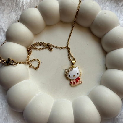 Stainless Steel Gold Plated Red Kitty Pendant Necklace for Women(Anti-Tarnish)