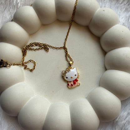 Stainless Steel Gold Plated Red Kitty Pendant Necklace for Women(Anti-Tarnish)