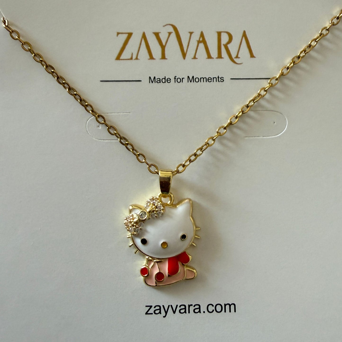 Stainless Steel Gold Plated Red Kitty Pendant Necklace for Women(Anti-Tarnish)
