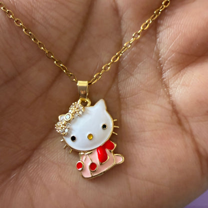 Stainless Steel Gold Plated Red Kitty Pendant Necklace for Women(Anti-Tarnish)