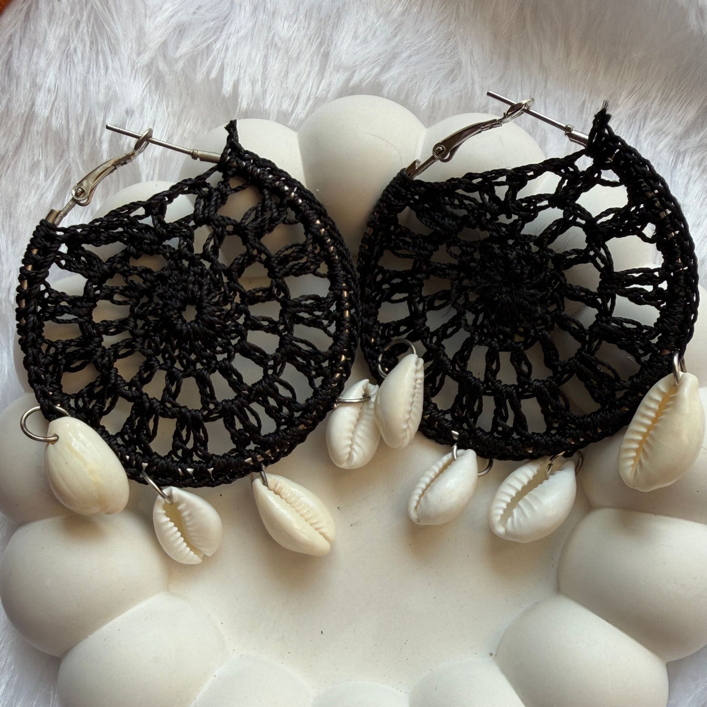 Handmade Beaded Thread Knitted Round Shape Designer Earrings(black)