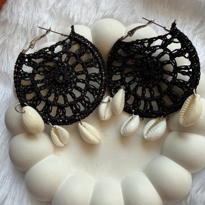 Handmade Beaded Thread Knitted Round Shape Designer Earrings(black)