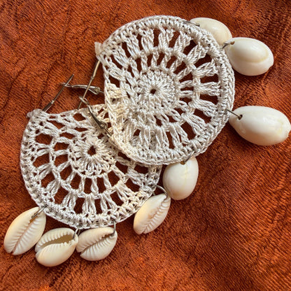 Handmade Beaded Thread Knitted Round Shape Designer Earrings(white)