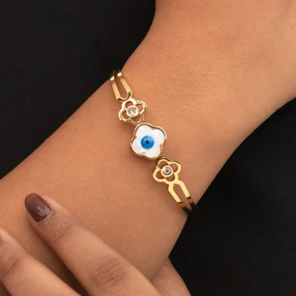 Gold Plated Floral Evil Eye Bracelet for Women(Anti-Tarnish)