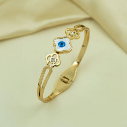 Gold Plated Floral Evil Eye Bracelet for Women(Anti-Tarnish)