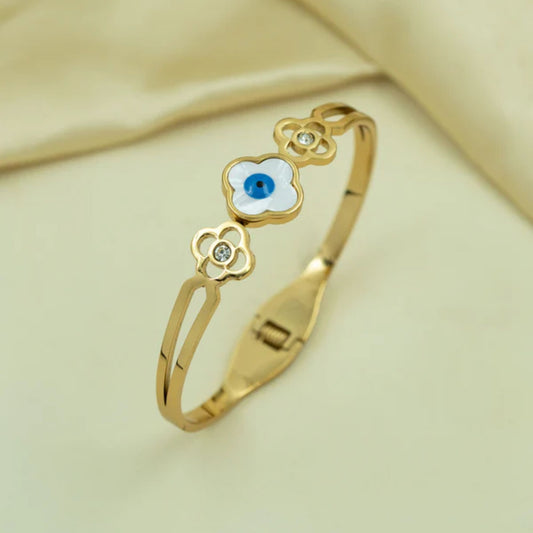 Gold Plated Floral Evil Eye Bracelet for Women(Anti-Tarnish)