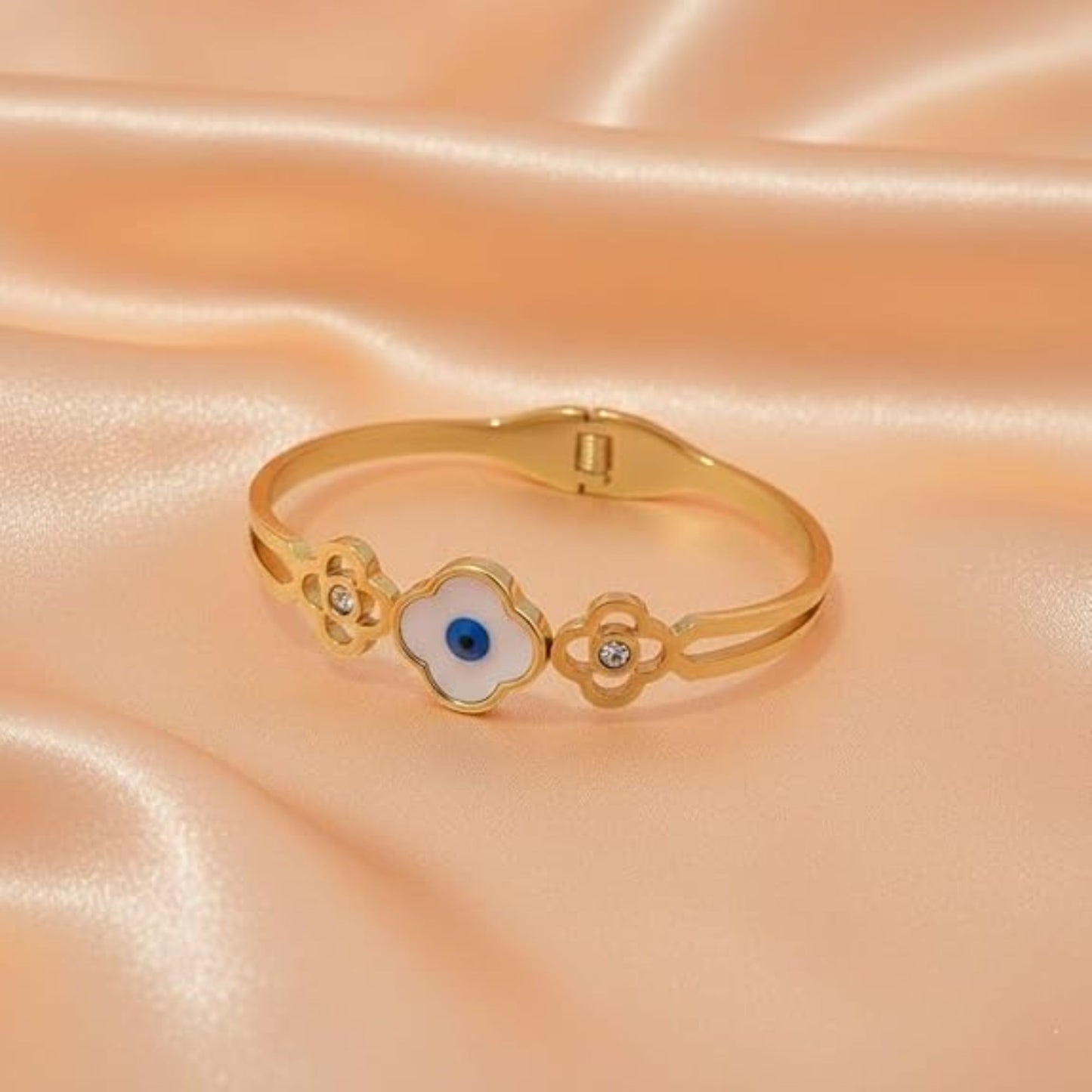 Gold Plated Floral Evil Eye Bracelet for Women(Anti-Tarnish)
