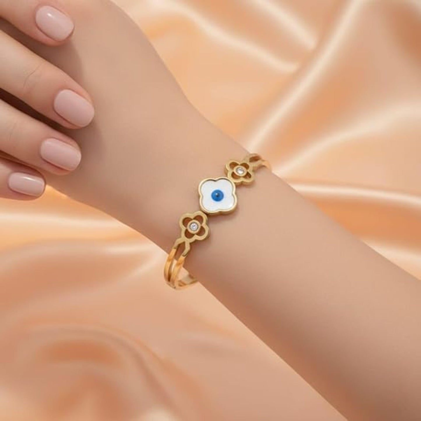 Gold Plated Floral Evil Eye Bracelet for Women(Anti-Tarnish)