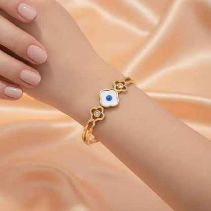 Gold Plated Floral Evil Eye Bracelet for Women(Anti-Tarnish)