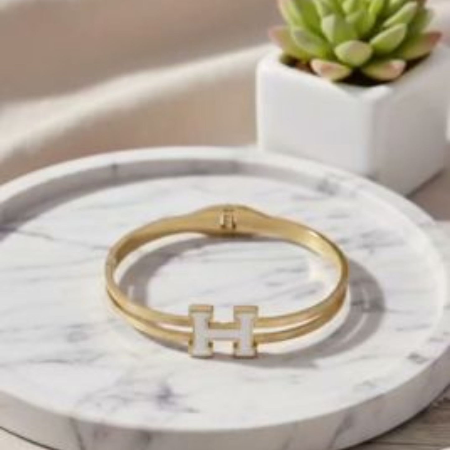 Gold Plated White H Shaped Bracelet for Women(Anti-Tarnish)
