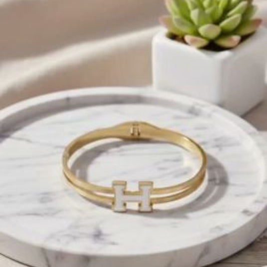 Gold Plated White H Shaped Bracelet for Women(Anti-Tarnish)