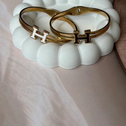 Gold Plated White H Shaped Bracelet for Women(Anti-Tarnish)