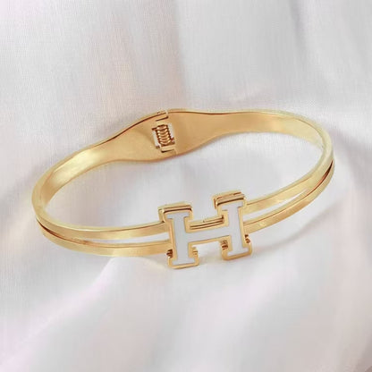 Gold Plated White H Shaped Bracelet for Women(Anti-Tarnish)