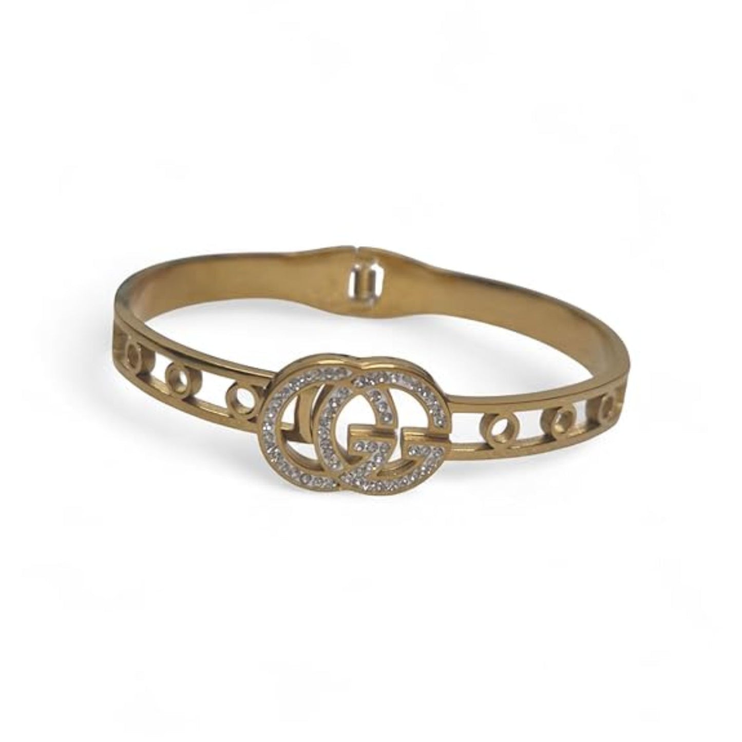 Gold Plated Crystal Embellished Double Circle Design Bracelet for Women(Anti-Tarnish)