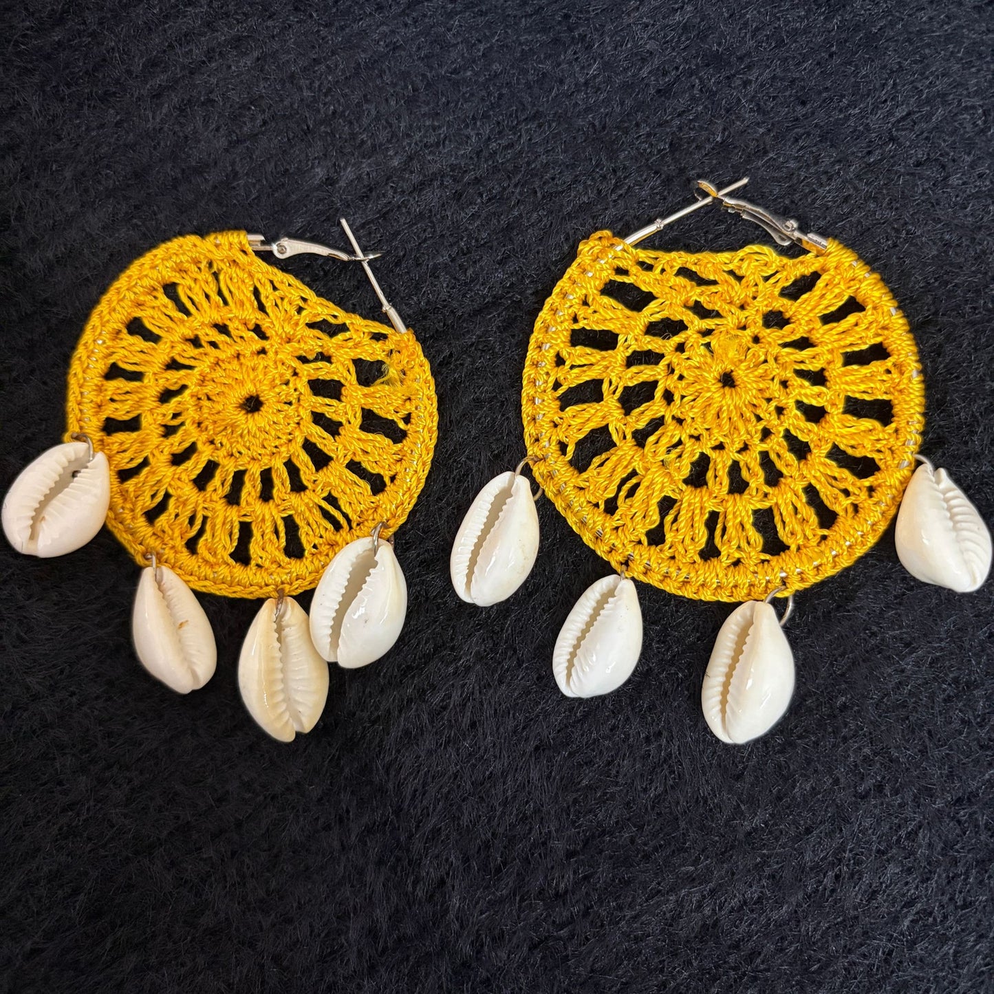Handmade Beaded Thread Knitted Round Shape Designer Earrings(yellow)