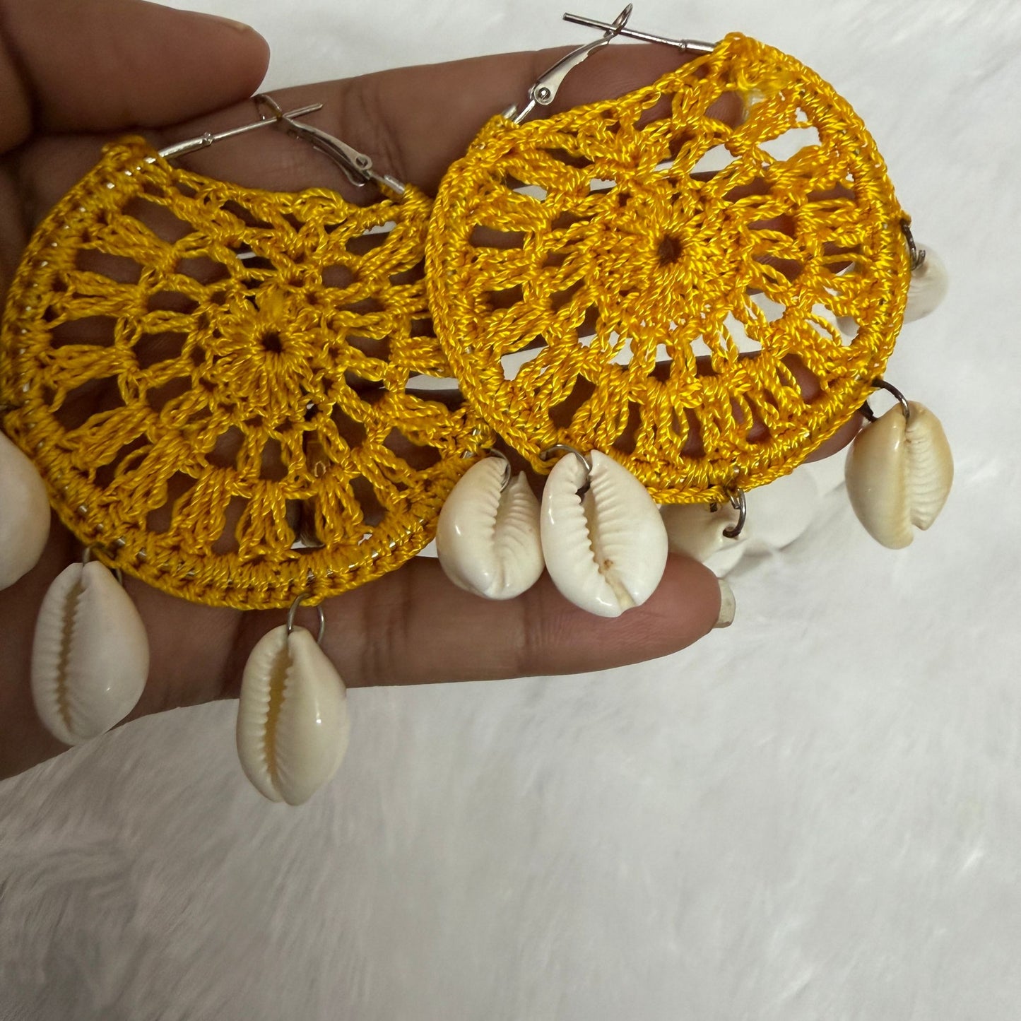 Handmade Beaded Thread Knitted Round Shape Designer Earrings(yellow)