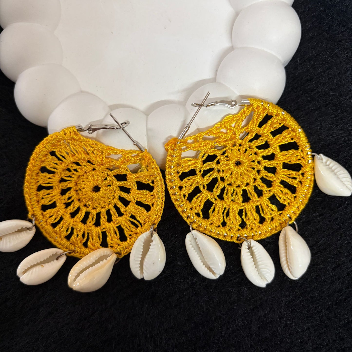 Handmade Beaded Thread Knitted Round Shape Designer Earrings(yellow)