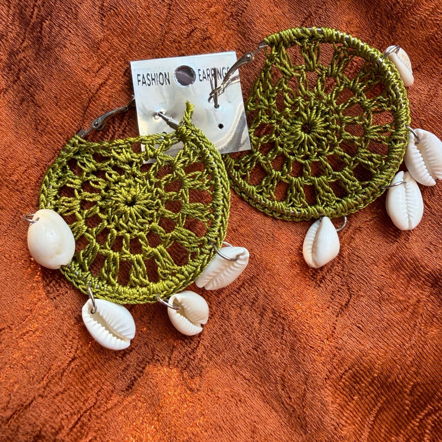 Handmade Beaded Thread Knitted Round Shape Designer Earrings(olive green)