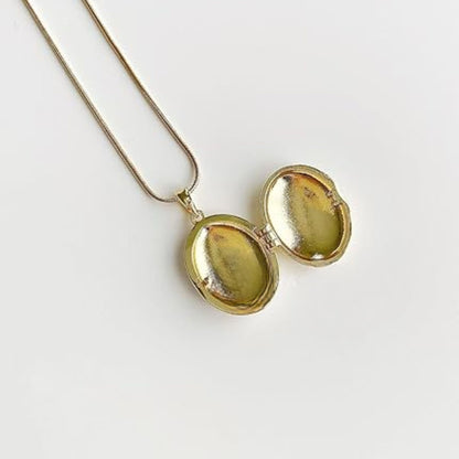 Stainless Steel Gold Plated Floral Enamel Openable Photo Locket Pendant Necklace for Women(White)