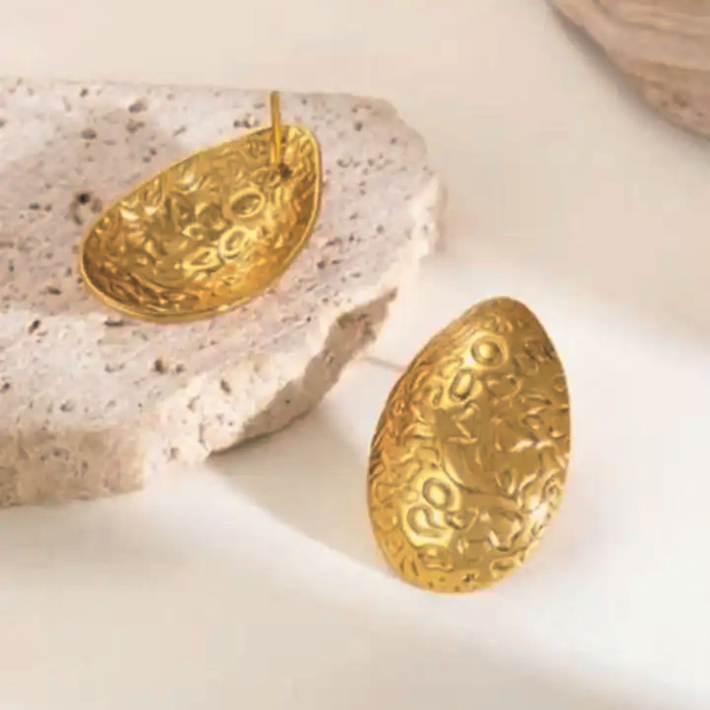 Stainless Steel Gold Plated Oval Earrings For Women (Anti-Tarnish)