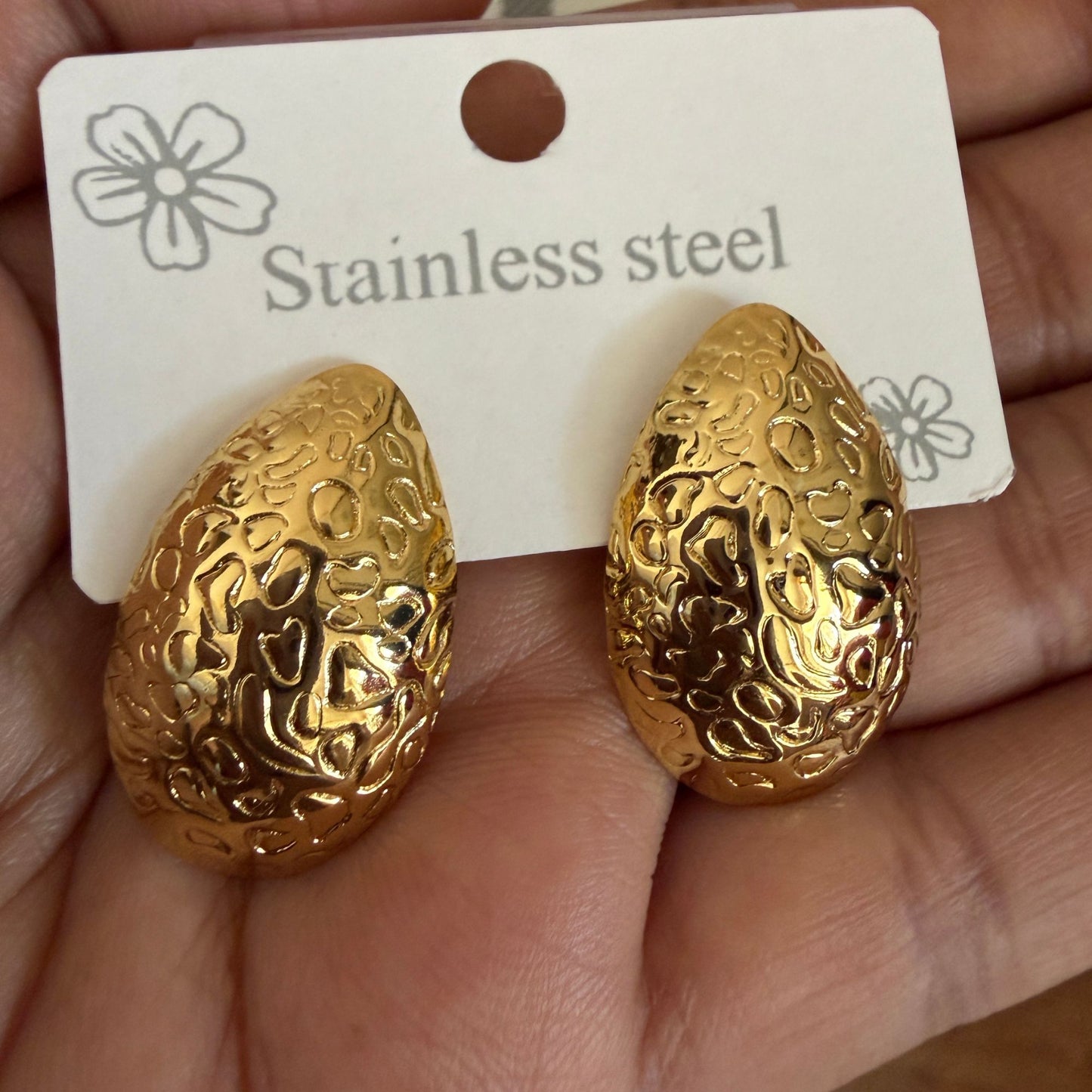 Stainless Steel Gold Plated Oval Earrings For Women (Anti-Tarnish)