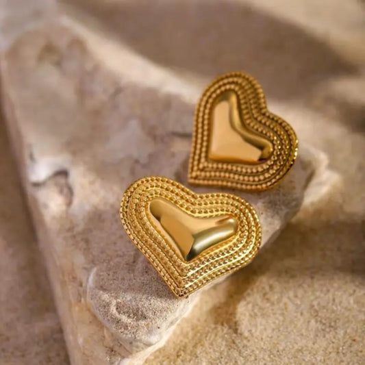 Stainless Steel Gold Plated Heart Shaped Oversized Korean Stud Earrings For Women (Anti-Tarnish)