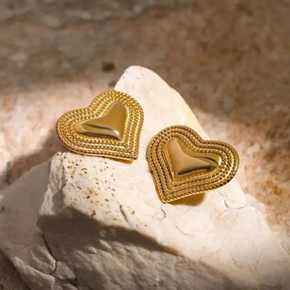 Stainless Steel Gold Plated Heart Shaped Oversized Korean Stud Earrings For Women (Anti-Tarnish)