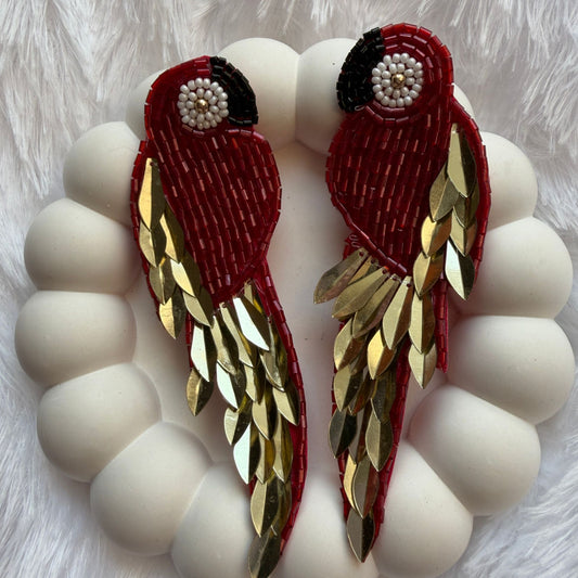Handmade Beaded Parrot Earrings(Maroon)