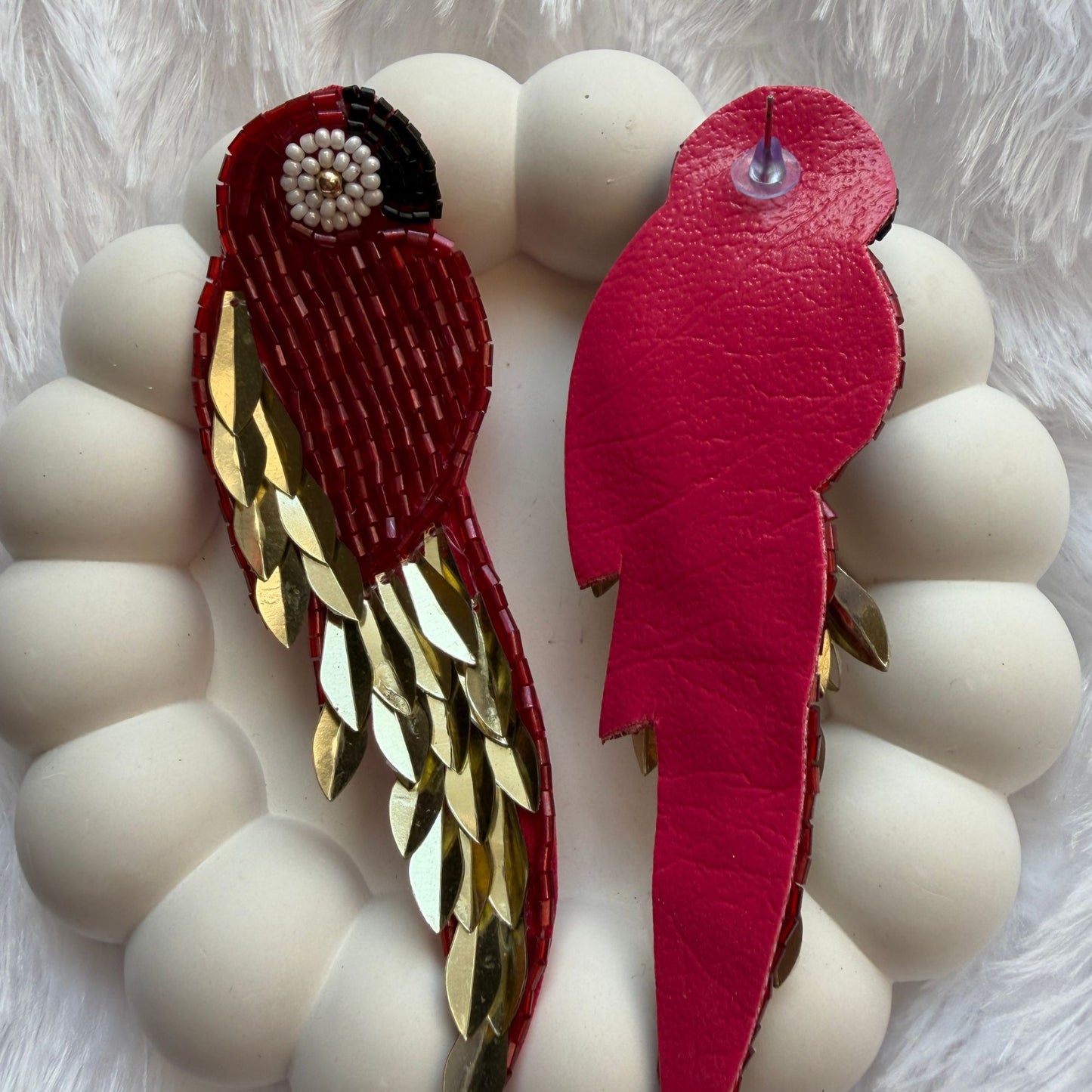 Handmade Beaded Parrot Earrings(Maroon)