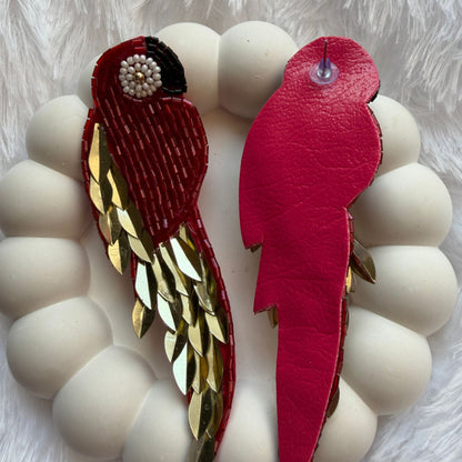 Handmade Beaded Parrot Earrings(Maroon)