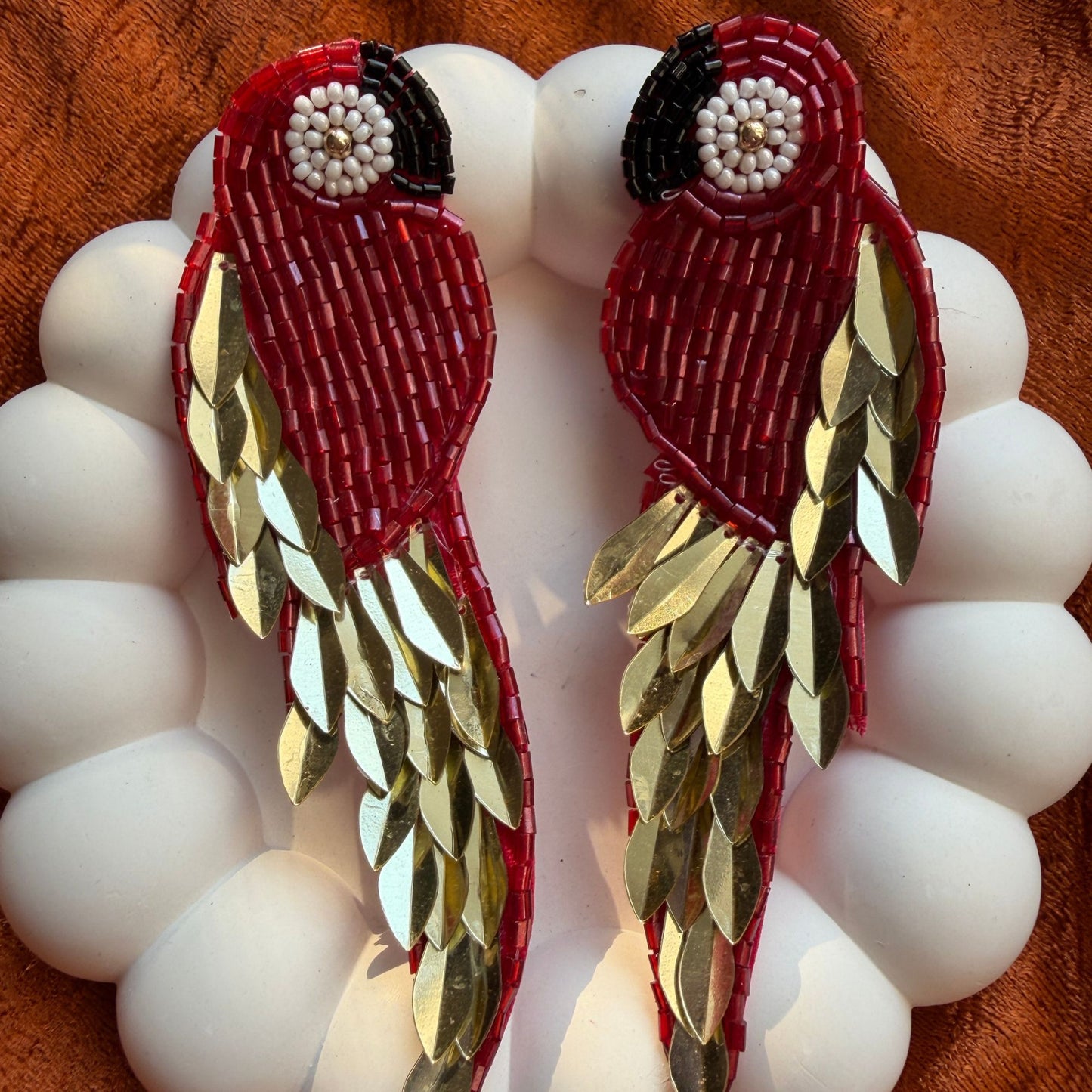 Handmade Beaded Parrot Earrings(Maroon)