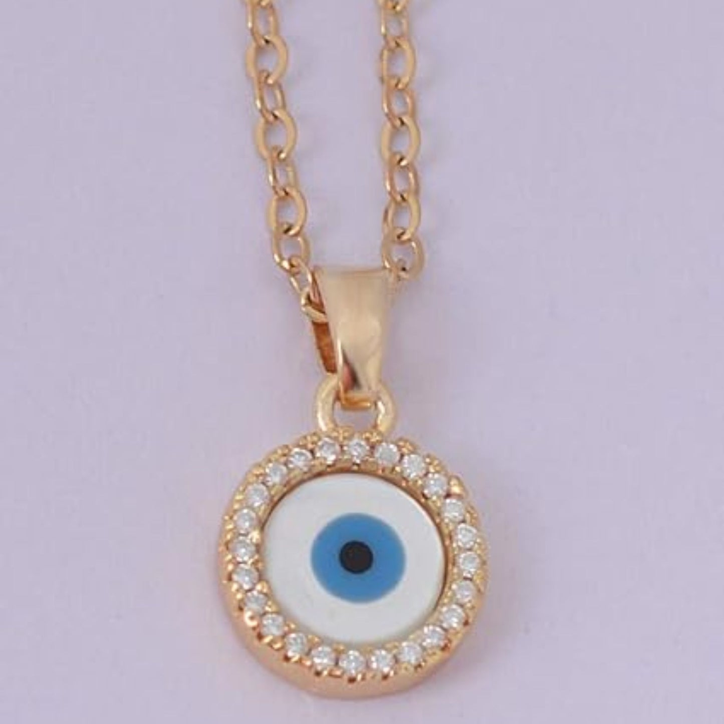 Stainless Steel Gold Plated Round Evil Eye Necklace for Woman