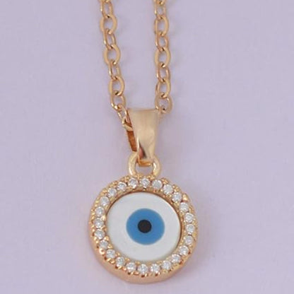 Stainless Steel Gold Plated Round Evil Eye Necklace for Woman