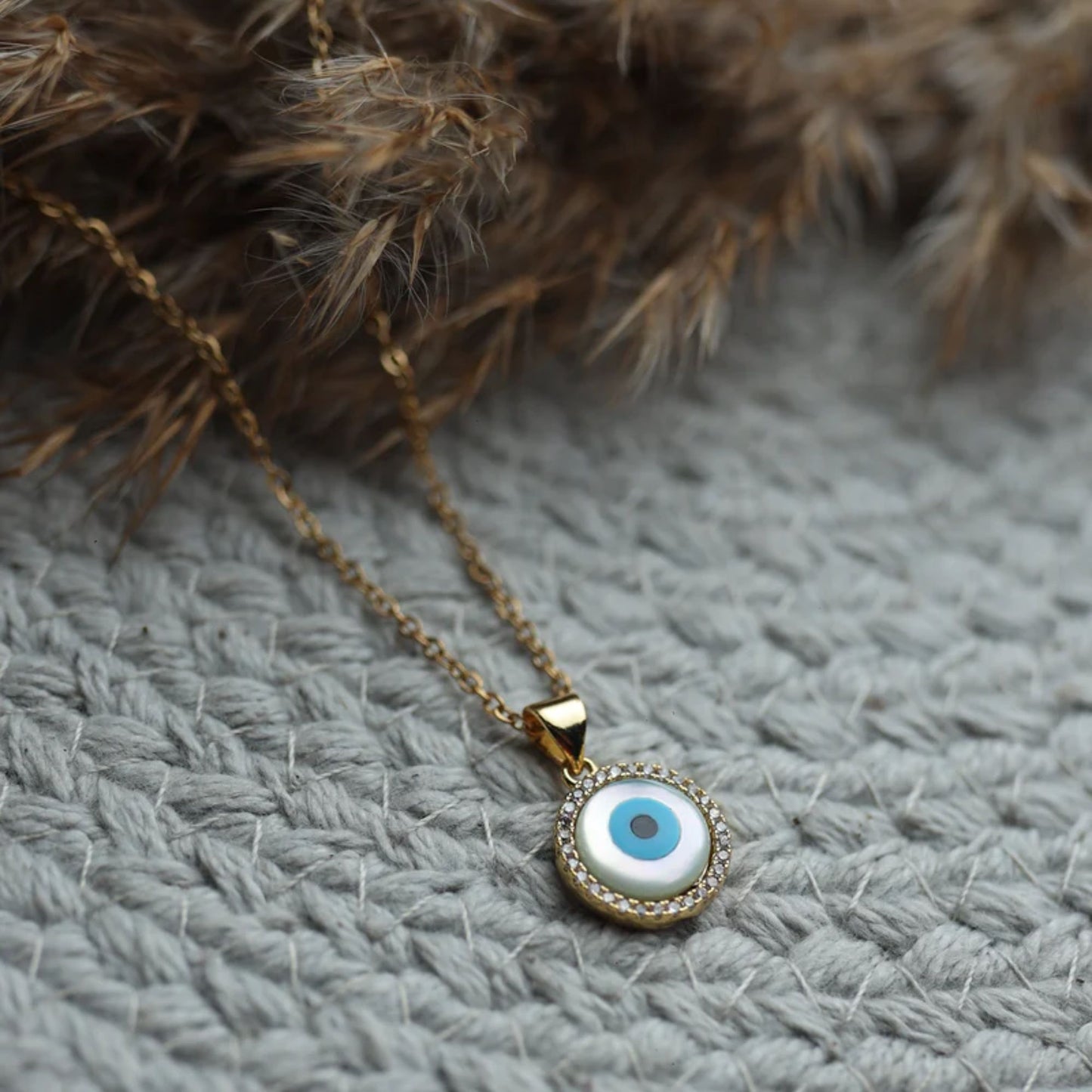 Stainless Steel Gold Plated Round Evil Eye Necklace for Woman