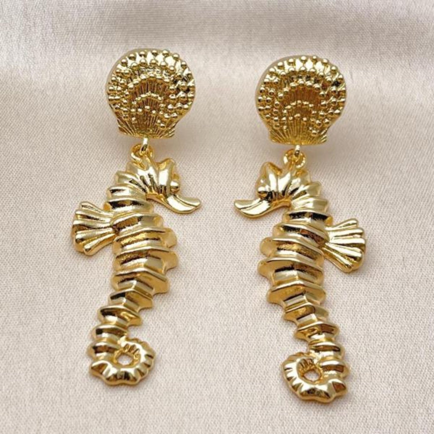 Stainless Steel Gold Plated Horse and Shell Design Earrings For Women (Anti-Tarnish)