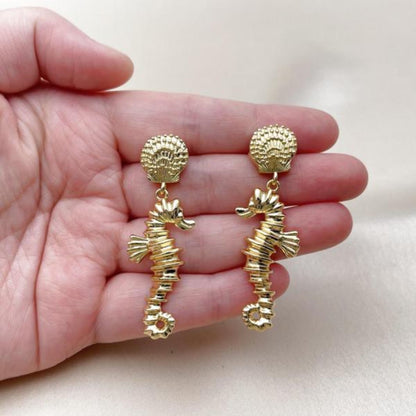 Stainless Steel Gold Plated Horse and Shell Design Earrings For Women (Anti-Tarnish)
