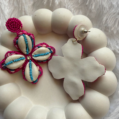 Handmade Beaded Shell Flower Earrings for Women(pink)