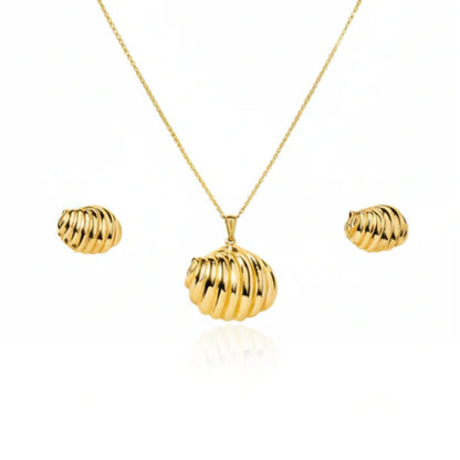 Stainless Steel Gold Plated Gold Shell Pendant Necklace & Earring Set(Anti-Tarnish)