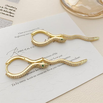 Stainless Steel Gold Plated Serpent Dangling Earrings For Women (Anti-Tarnish)