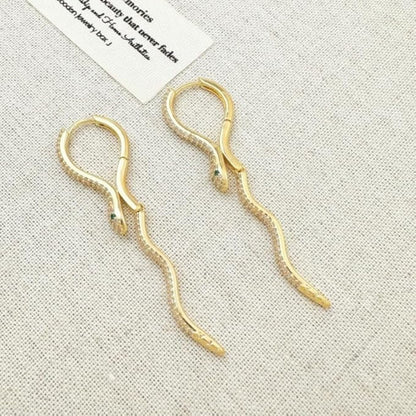 Stainless Steel Gold Plated Serpent Dangling Earrings For Women (Anti-Tarnish)
