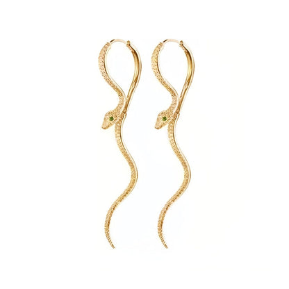 Stainless Steel Gold Plated Serpent Dangling Earrings For Women (Anti-Tarnish)