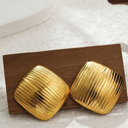 Stainless Steel Gold Plated Square Shaped Stud Earrings For Women (Anti-Tarnish)