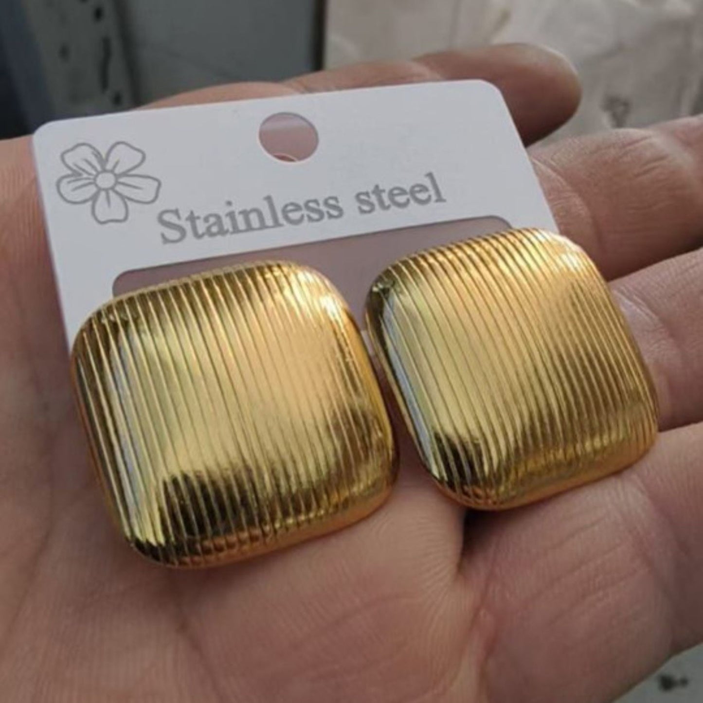 Stainless Steel Gold Plated Square Shaped Stud Earrings For Women (Anti-Tarnish)